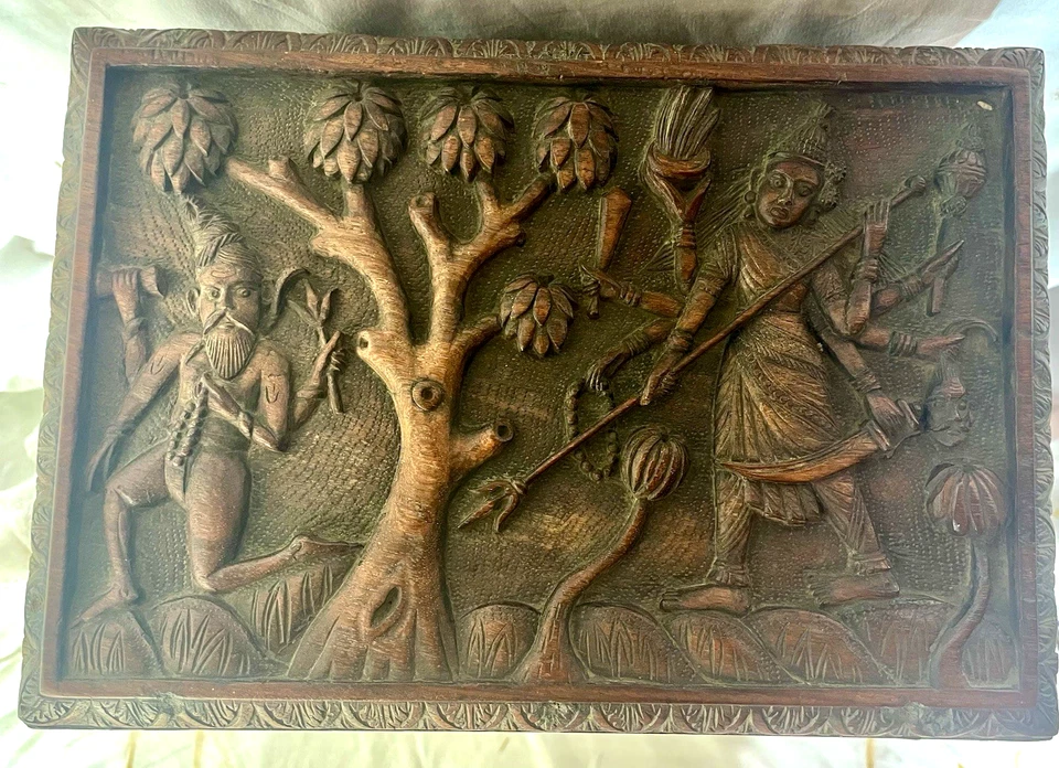 ANTIGUA CAJA TIBETANA ASIÁTICA TALLADA A MANO PALO DE ROSA ALMACENAMIENTO JOYERÍA DOCUMENTO RECUERDO Foto 4 de 4