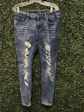 EUC VIGOSS MARLEY SUPER SKINNY MID RISE DISTRESSED JEANS 30/27 Medium Blue 