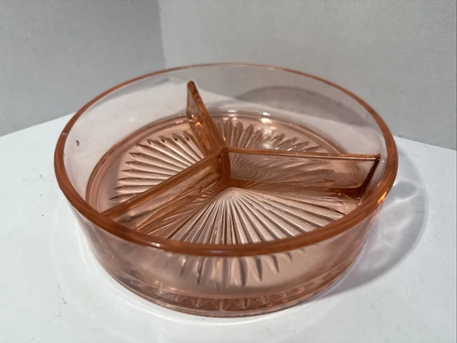 Vintage Pink Depression Selenium Glass Divided Relish Dish
