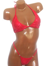New exotic sequin costume 2 piece V back thong bikini A/B cup dancer outfit