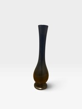 Vase soliflore verre fumé brun col haut avec bague/monture métallique