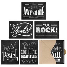 Retro Chalkboard Thank You Card Pack / 36 3 1/2" x 4 7/8", Black, White, Grey