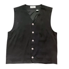 Tallia Uomo Men’s 100% Silk Vest Size L Black Button Up Classic Hipster