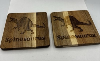 Spinosaurus Coaster Set of 2 Laser Engraved Wood Cork Backed Coasters