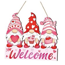 Valentine's Day Welcome Sign Valentines Hanging Wreath Sign for Front Gnome