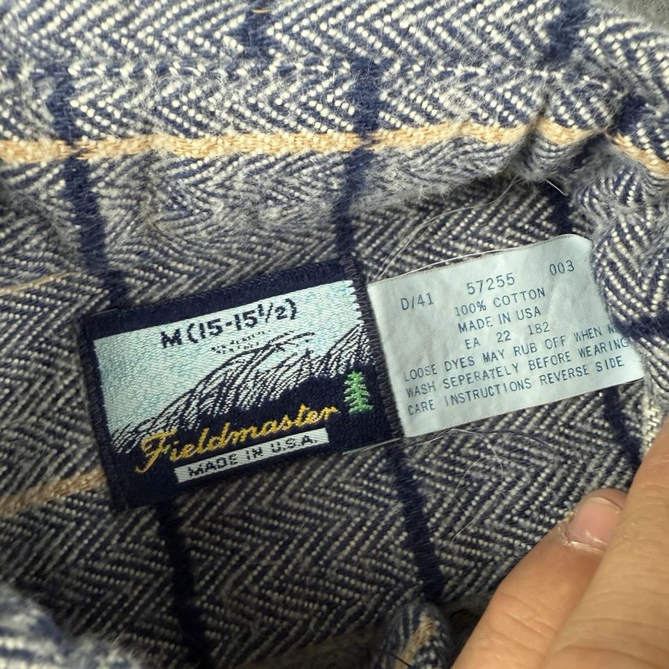 Fieldmaster Shirt Men’s M Blue Vintage 90s 80s Plaid Flannel Sears Outdoor Work - Image 4 of 4