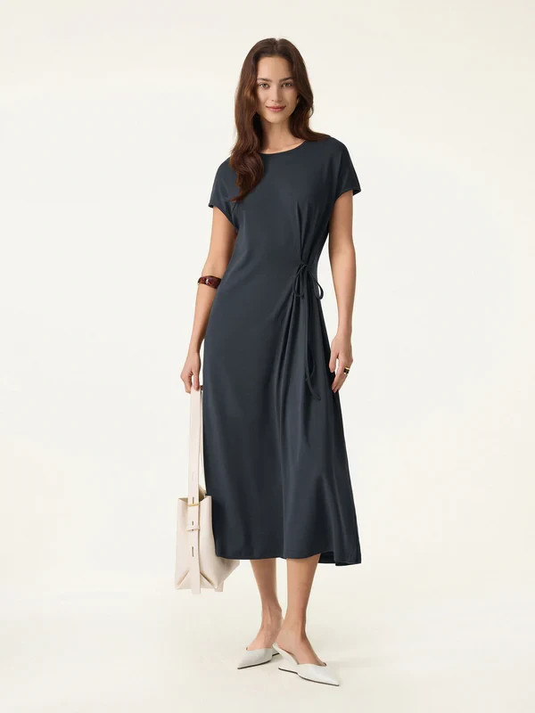 OGL Women Cotton Lyocell Easy Airy Midi Dress Self Tie Casual Holiday NWT Multi