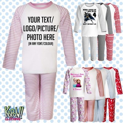 Individuell personalisiert Kinder Baby Pyjama Schlafanzug Raglan Schlaf Nachtwäsche Geschenk Kleinkind 2