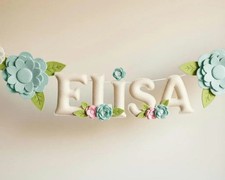 Custom Name Garland , Flowers Custom Name Decor, Felt Name, Felt Name Garland, N