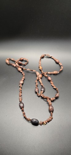 Vintage Boho Dark Brown Shiny Nuts & Seeds Infinity Necklace 44" Beautiful