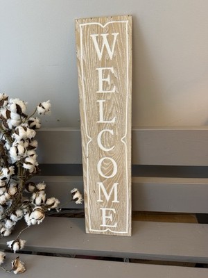 Welcome Textured Wood Sign Rustic Decor Beige & White Country 7 In W X 30 In T