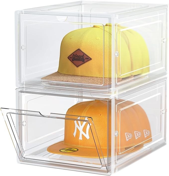 Hat Organizer Box, Stackable Clear Baseball Caps Holder Box Containers with Magn