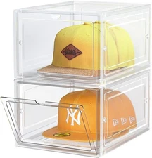 Hat Organizer Box, Stackable Clear Baseball Caps Holder Box Containers with Magn