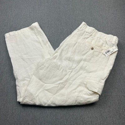 Caribbean Roundtree & Yorke Linen Cargo Pants Mens 44x30 Big Man White Beach NEW