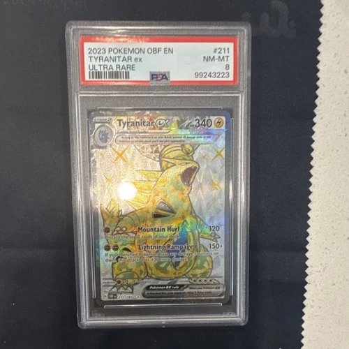 Pokémon Tyranitar ex SV03 Obsidian Flames Ultra Rare Holo PSA 8 Card 211/197