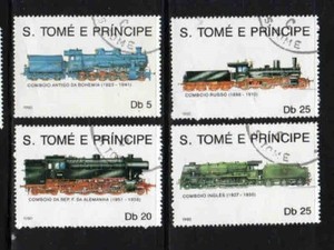 ST. THOMAS & PRINCE #924-928 1990 LOCOMOTIVES MINT VF NH O.G CTO