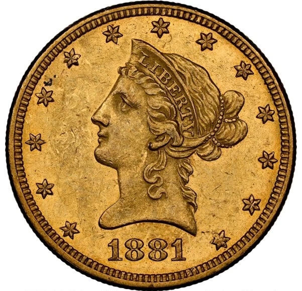 1881-O Eagle - Motto $10 NGC AU58