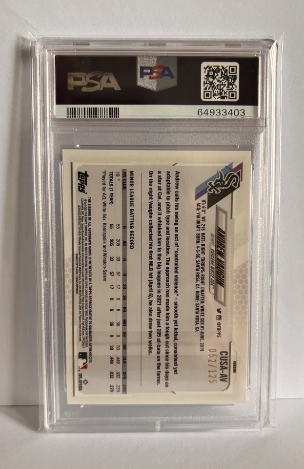 2021 Topps Chrome X-Fractor /125 Rookie Auto Andrew Vaughn Refractor RC PSA 9 - Image 2 of 2