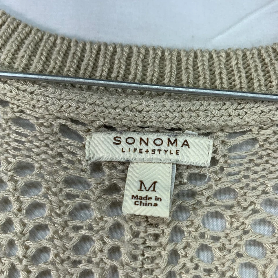 Sonoma Blouse Womens Size Medium Tan Crochet Vneck Short Sleeve - Image 3 of 4