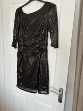 Glamorous Size 14 Cocktail Dress Black Sequin Sleeveless V-Neck low back