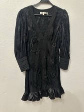 LoveShackFancy Black Floral Mesh Mini Dress Puff Sleeves Ruffle Hem Size 2
