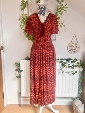 Monsoon Red & Burgundy Long Dress | UK 12 | Boho Autumn Occasionwear