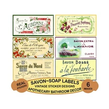 French Soap Label Stickers, Colorful Bathroom Savon Décor, Cut-Peel Sheet, 518