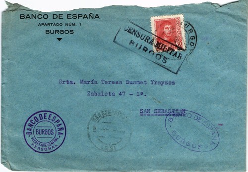 SCW 193? censored cover from Burgos to San Sebastian BANCO DE ESPAÑA (48)