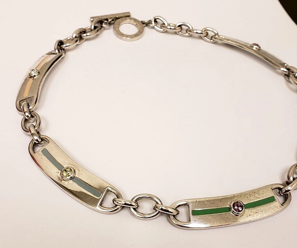 RARO! Collar Tommy Hilfiger de 5 eslabones con detalles de estrás y esmalte de acero inoxidable Foto 3 de 4