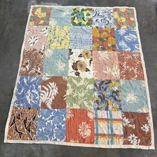 Vintage 40s Hawaiian Print Patchwork Quilt 81x66 HAWAIIAN TEXTILE floral