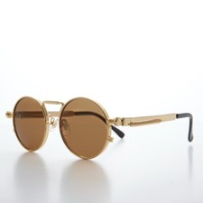 Round Gold Metal Goth Steampunk Sunglass Brown Lens- Ivan