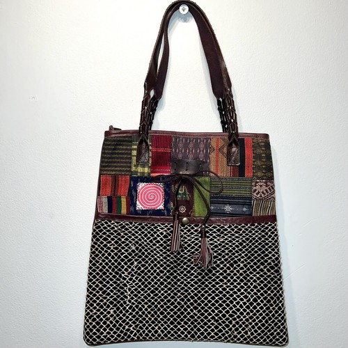 Handmade Hill Tribe Artisan Handwoven Patchwork Shoulder Tote Bag & Coin Purse - Picture 3 of 8