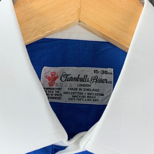 Turnbull Asser French Cuff Shirt Mens 15-38 Blue Contrast Collar Dress Shirt - Picture 3 of 13