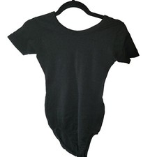 Women s Black Stretch Bodysuit Small Short Sleeve Round Neck Pull On