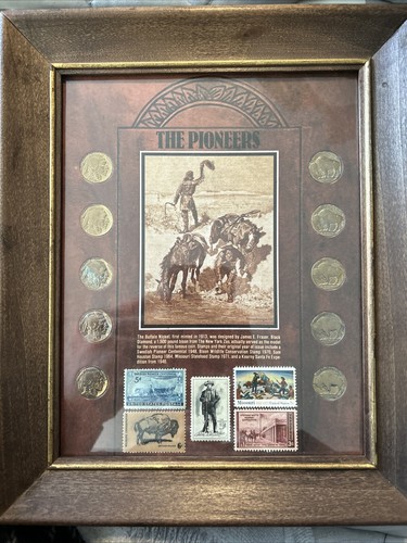 The Pioneers Buffalo Nickel & Stamp Framed Set