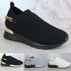 Women Gold Slip On Chain Sock Wedge Heel Sports Shoes Pumps Size