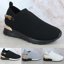 Donna Oro Catena da Infilare Calzino Zeppa Tacco Scarpe Sportive Pumps Misura
