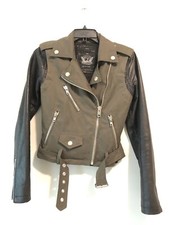 Diesel R-sery Jacket Women's Xs Biker Cropped Lambskin Leather Khaki Green