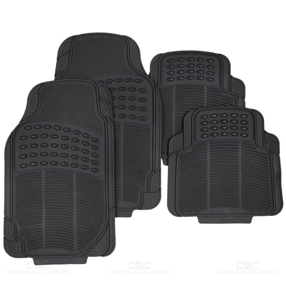 Beige / Black Car Interior Split Bench Seat Covers Black Rubber Mats - 13 Pc Set - Image 4 of 4