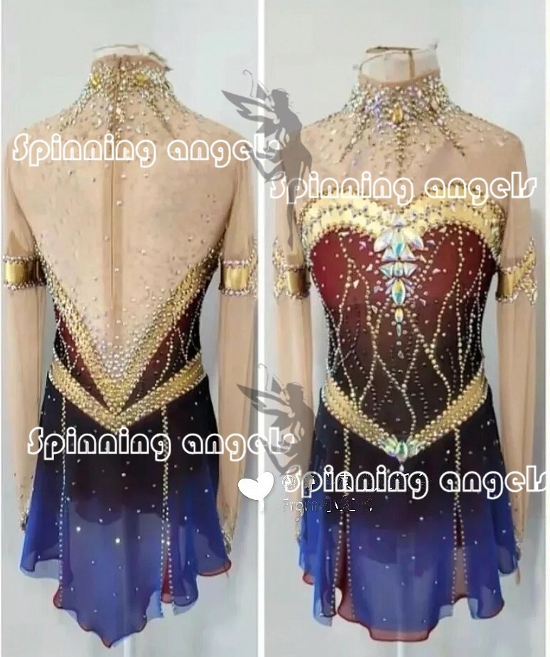 Vestido de patinaje artístico sobre hielo/baile/disfraz giratorio de batón custome rojo teñido púrpura