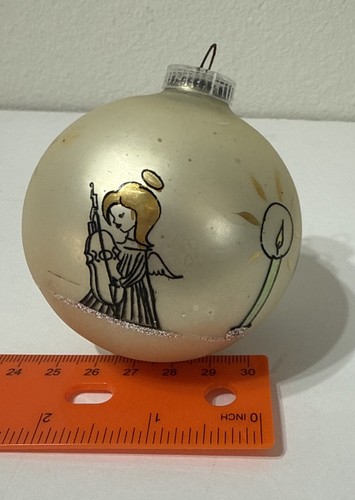 VINTAGE Austria Round Glass Glitter Choir Angel CHRISTMAS ORNAMENT Handpainted - Picture 10 of 11