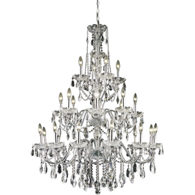 Large Crystal Chandelier 24 Light Fixture Chrome for Dining Room or Foyer 49''