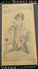 ✨VINTAGE✨ 24"x 13" Large Wooden Advertisement Sign D.M.Ferry & Co STANDARD SEEDS