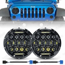 Pair 7 Inch Round Led Headlights Halo Angle Eyes For Jeep Wrangler Jk Lj Tj Cj