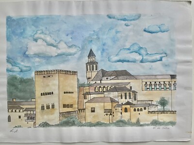 Die Festung Alhambra, Granada, Spanien, Aquarell