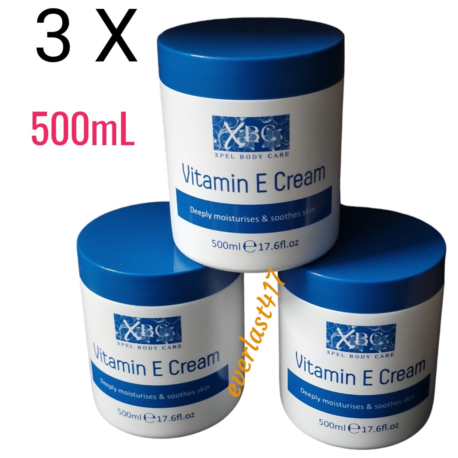Xpel XBC Body Care Vitamin E Cream Deeply Moisturises Skin, 3 Pack 500mL Each