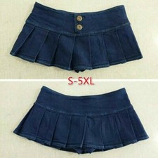 Donna Plissettato Jeans Micro Mini Vita Bassa Corto Festa Dance Club Indossare