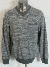 Mens Grayers Gray V Neck Sweater Long Sleeve Merino Wool Front Pocket Size XL