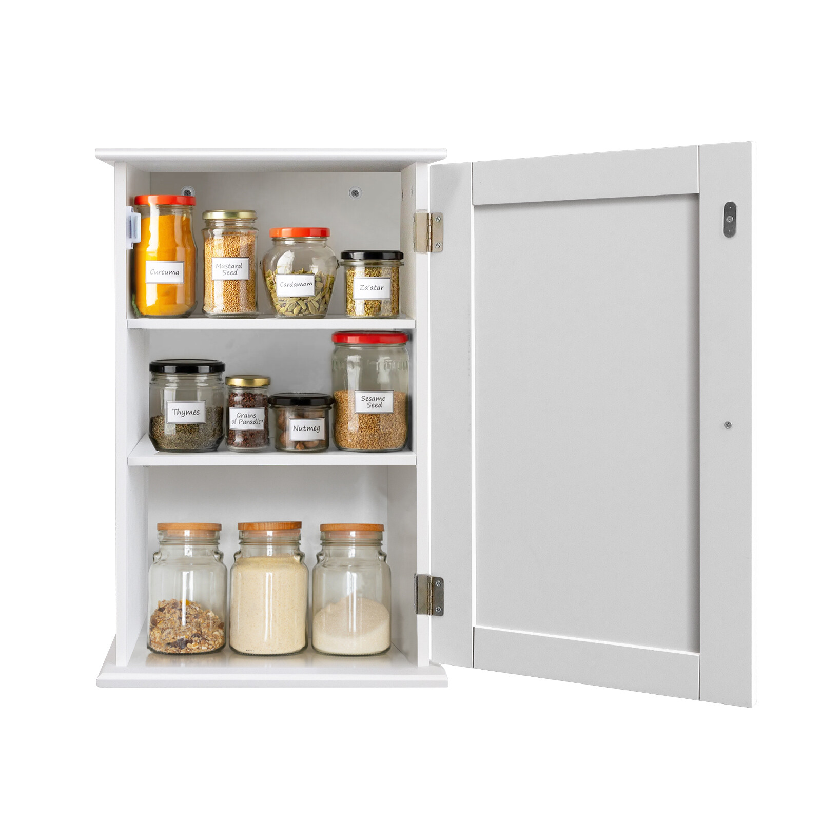 Bathroom Cabinet Single Wall Mounted Storage Cupboard 3-Tier Shelf, White - Image 4