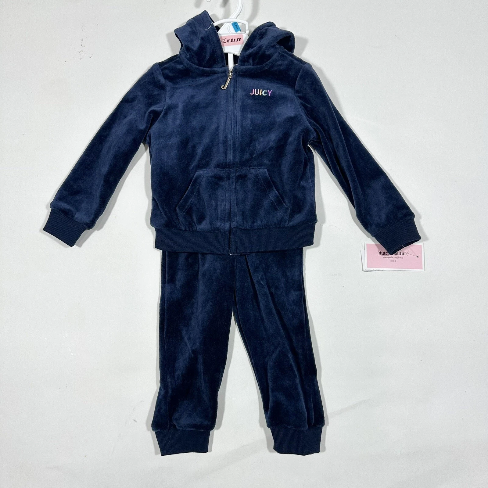 NWT Juicy Couture Baby Girl Velour Navy Set Hoodie Jogger Pants Sz 24 M